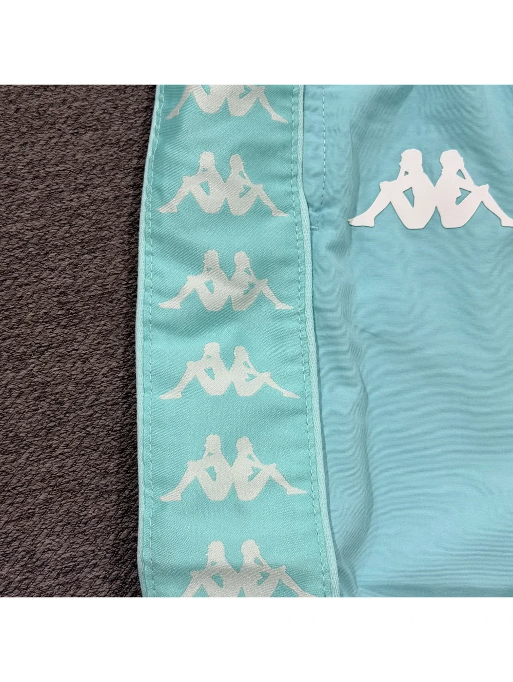 Kappa 222 Banda Coney Swim Shorts Men’s L Aqua Blue Logo Tape Trunks NWT